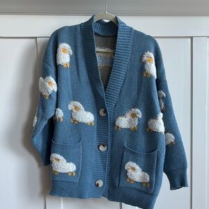 Blue Cardigan with Sheep Pattern